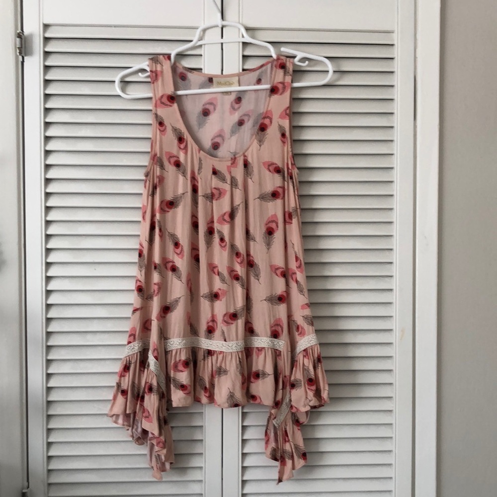 ModCloth pink peacock feather printed tunic tank top